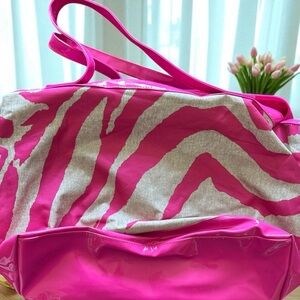 Pink and White Zebra Stripe Tote Bag